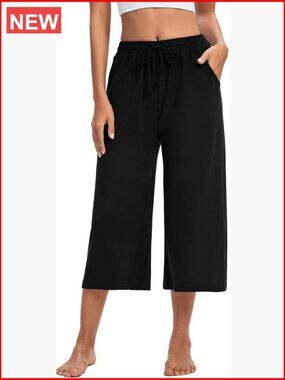 Womens Capri Yoga Pants Wide Leg Drawstring Lounge Pants with Pockets